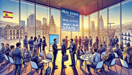 Uma ilustração de um evento de networking imobiliário na Espanha